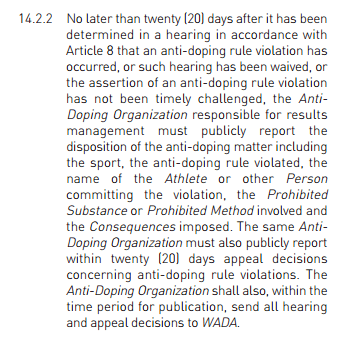 WADA Code article 14.2.2