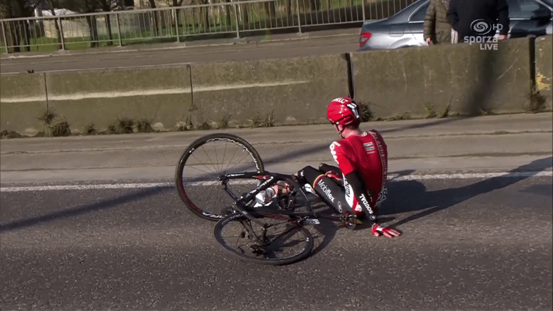Stig Broeckx after being hit by a moto on Sunday (Sporza)